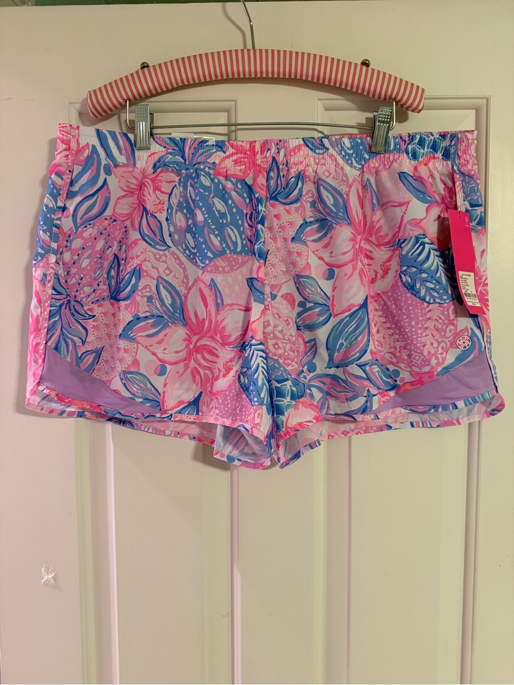 Lilly Pulitzer Pink and Blue Floral Shorts ocean trail snappy turtle